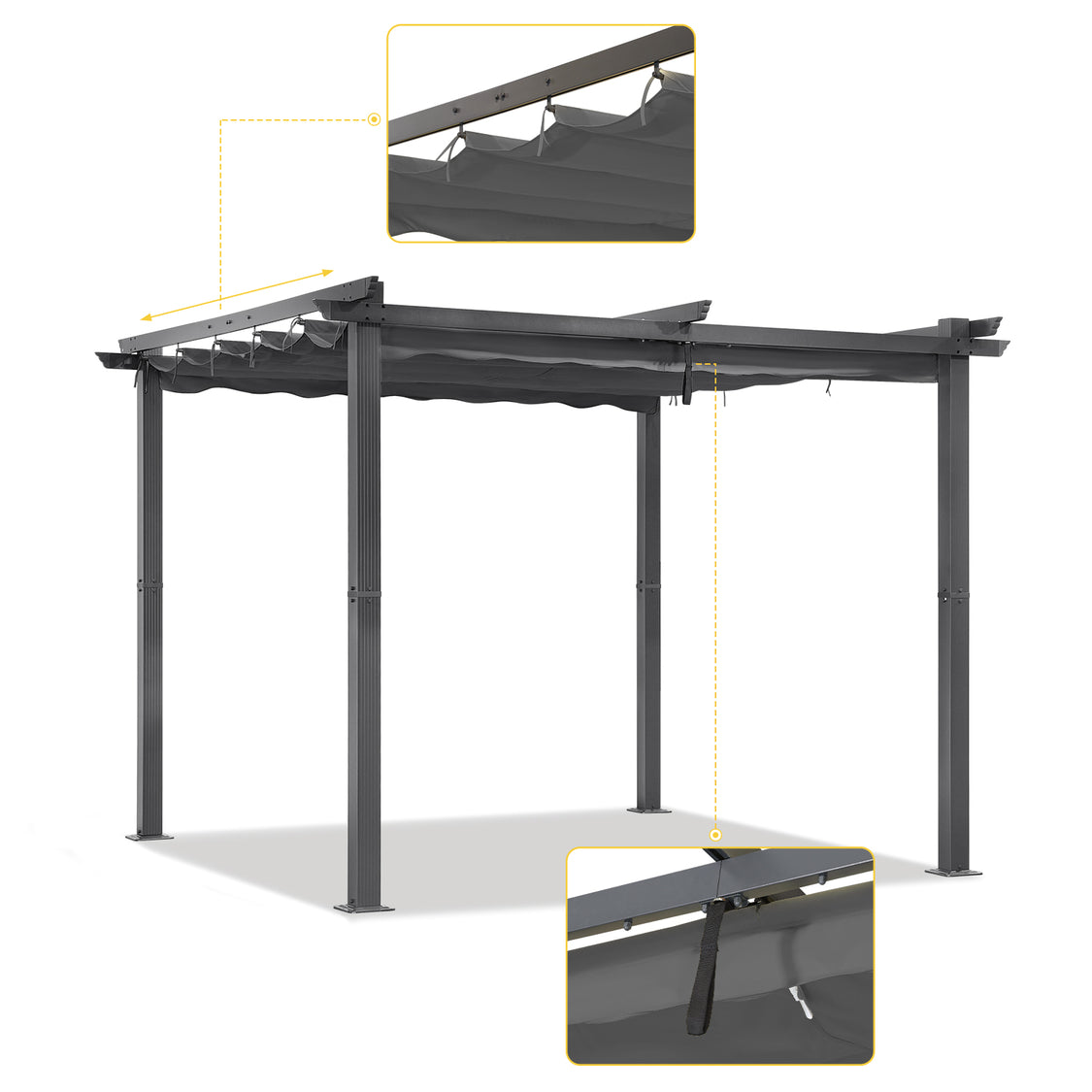 Angel Living Aluminium Pergola met Verstelbaar Uitschuifbaar Dak - 3 x 3 m - Grijs/Antraciet