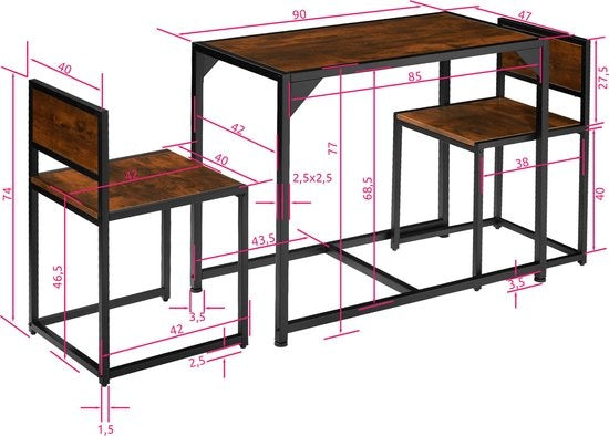 tectake® - Zitgroep Milton - Eetkamerset - Compact op te bergen - industrial dark - 404356