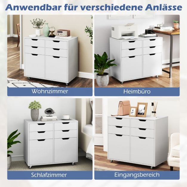 Coast Verrijdbare Archiefkast – 4 Laden en 2 Deuren – 73 x 40 x 64,5 cm – Wit