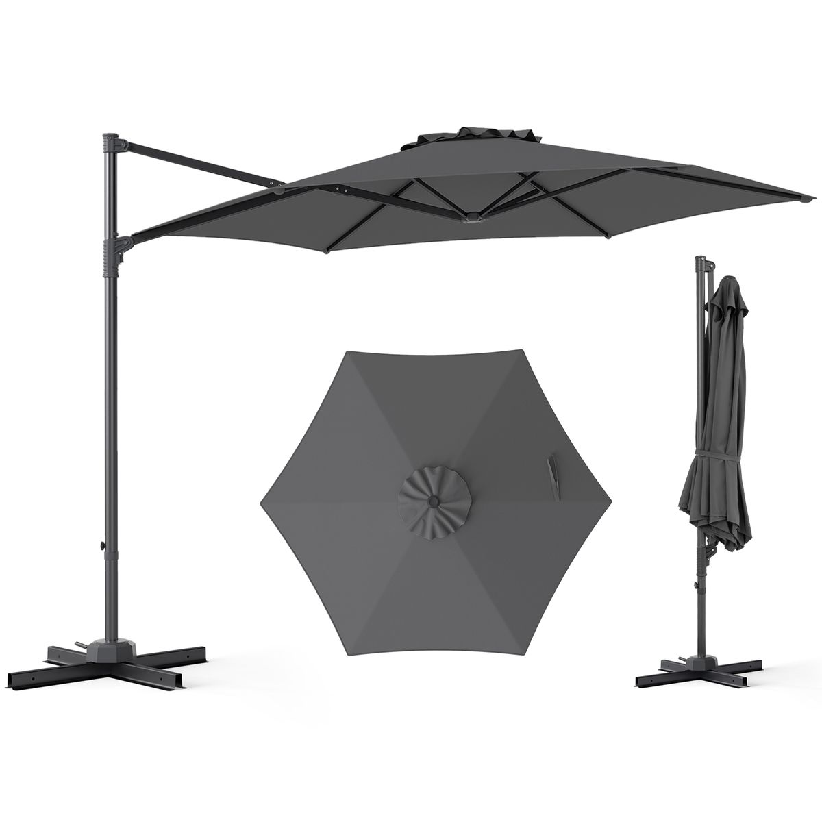 Coast Zweefparasol - 360° draaibaar - met ventilatieopening - beige/grijs - 3 meter
