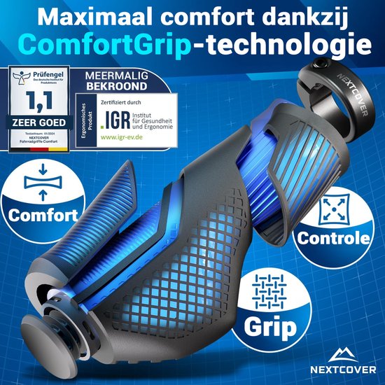 NEXTCOVER® Ergonomische Fietshandvatten met [Comfort-Grip-Technologie] I Universele Fiets & MTB Handvatten I Stuurhandvatten Fiets I Handgrepen Fiets I Ergonomisch Design voor Drukontlasting & Grip I Geschikt voor E-bike, Stadsfiets & MTB I 1 Paar