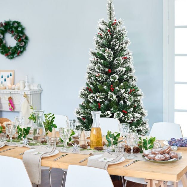 Coast Kunstkerstboom met Sneeuwvlokken Rode Bessen en Dennenappels - Groen - 180cm