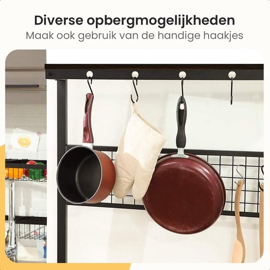 Goliving Keukenkast – Keukenrek Staand – Magnetronkast – Organizer – Metaal – Hout – 84 x 40 x 170 cm – Zwart