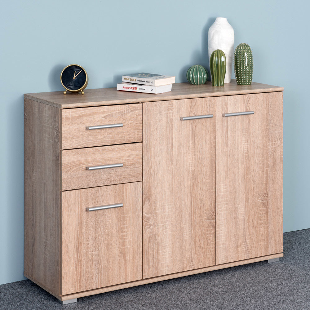 Casaria Dressoir Alba – 3 Deuren 2 Laden MDF - 107x75x35 cm Eiken