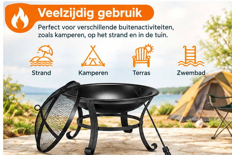 Yaheetech Vuurkorf voor Buiten - Zwart - 54 x 54 x 49,5 cm