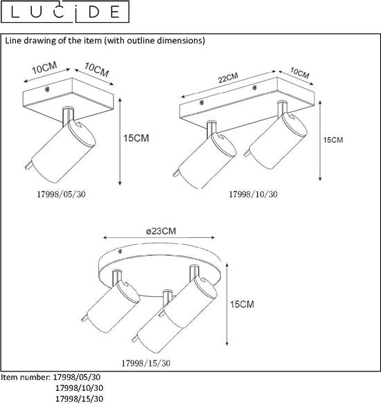 Lucide GRONY - Plafondspot (Plafondlamp) - LED Dim to warm - GU10 - 1x5W 2200K/3000K - Zwart
