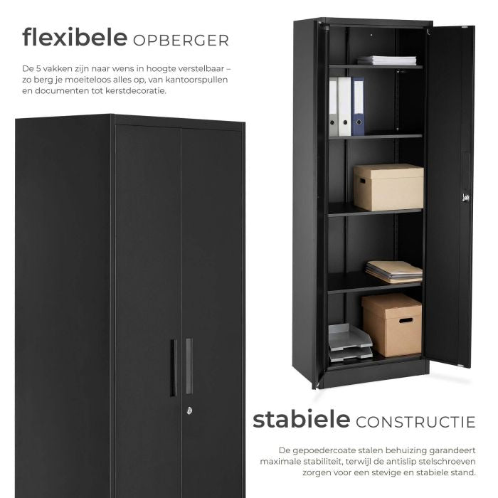tectake Archiefkast Brandon – Gepoedercoat Staal – 60x40x180,5 cm – Zwart
