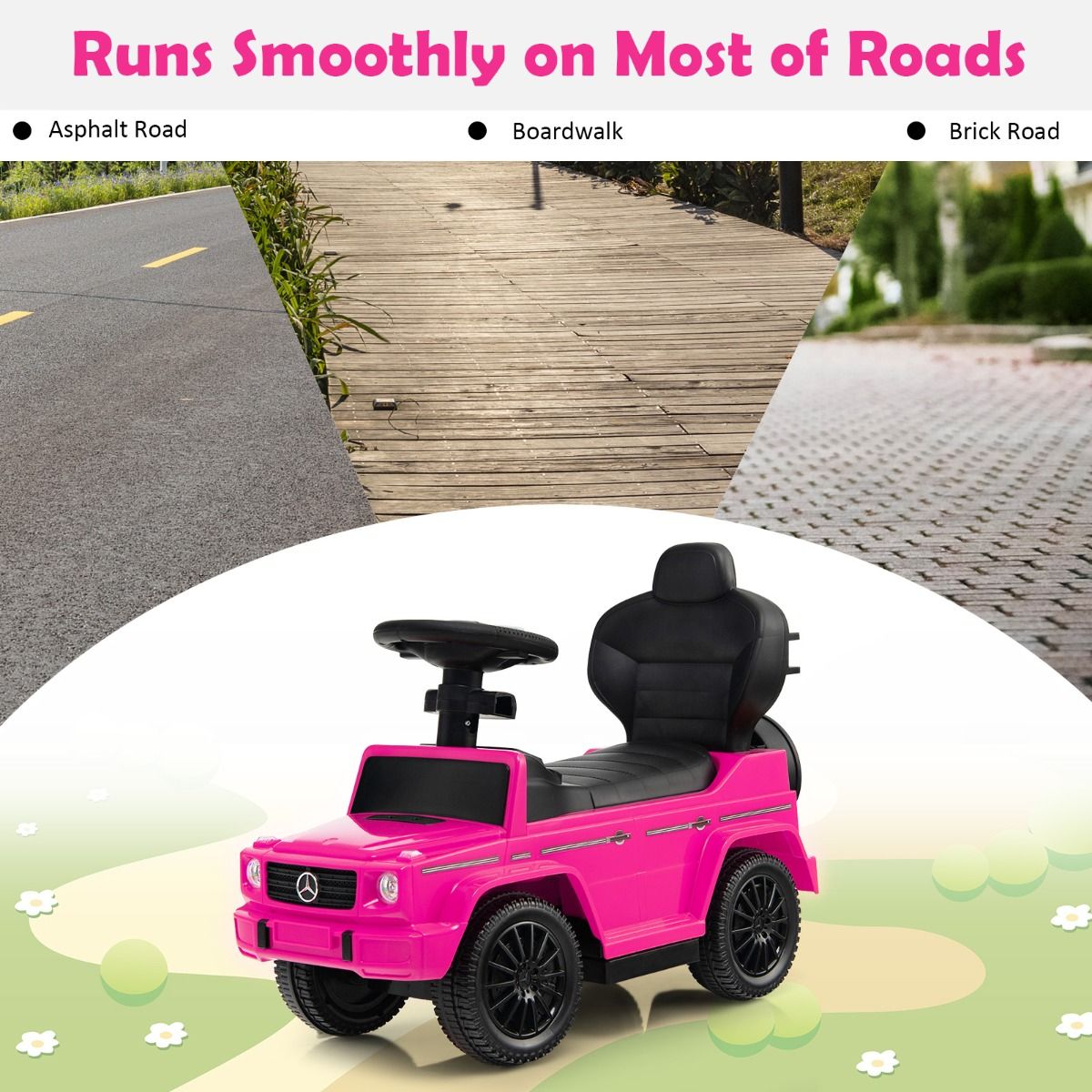 Coast Mercedes Benz loopauto voor kinderen - 3-in-1 kinderwagen en rollator - verstelbare zonnekap - roze