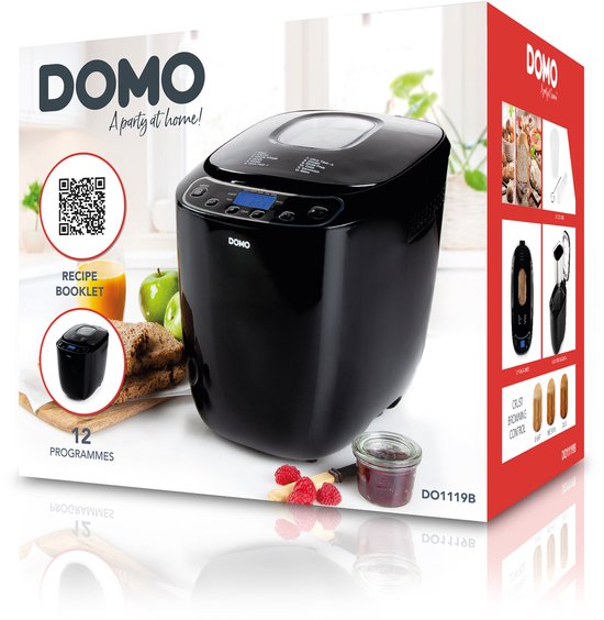 DOMO DO1119B Broodbakmachine - 12 Programma’s - 700-1000g - Glutenvrij Programma - Zwart