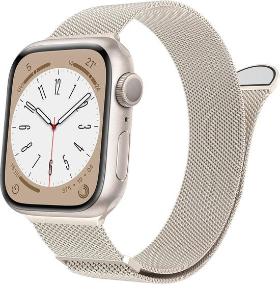 Podec Smartwatch Magnetische RVS Strap Apple Watch - Milanese Mesh Bandje voor Series 1 t/m 9 & SE - Magneetsluiting - Starlight