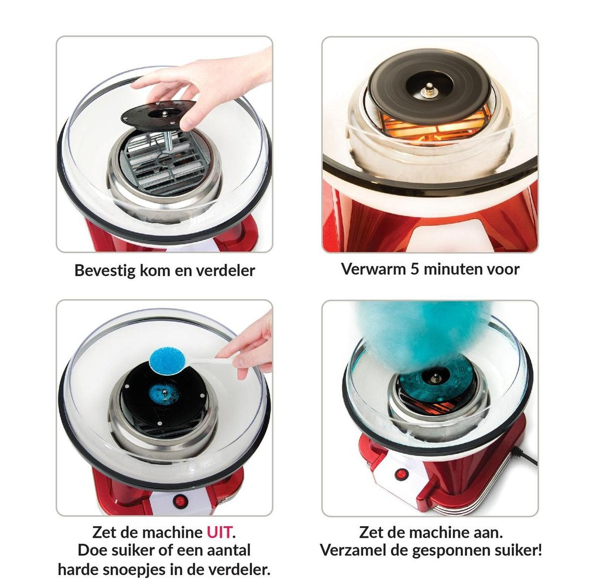 Gadgy Suikerspinmachine Retro, met 10 Stokjes en Maatlepel - Suikerspinmakers - Snoep - Kinderfeestje - Suikerspin Suiker - Cotton Candy - Suikerspinmachines