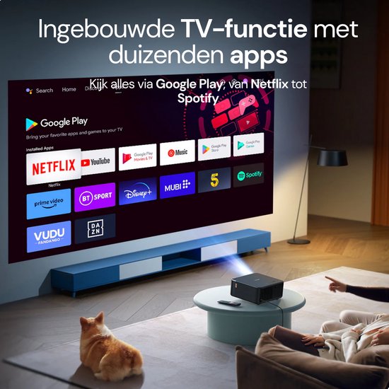Yaber K2S Beamer – Projector met Dolby Audio & JBL 2.0 Speakers – 800 ANSI Lumen, 1080p Full HD – Android TV (7000+ apps) – Wi-Fi 6/Bluetooth – Draagbare Thuisbioscoop – Zwart