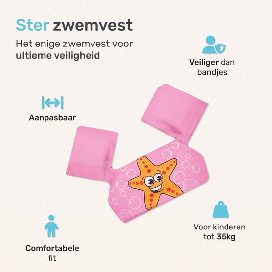 Qwali Puddle Jumper Ster – Comfortabel Zwemvest voor Kinderen van 2-6 Jaar - Roze