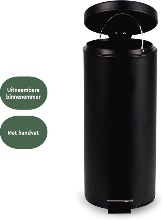 BRASQ Pedaalemmer 30 Liter - Zwart - PB130 - Prullenbak met uitneembare Pedaalemmer - Prullenbak - Vuilnisbak - Vuilbak - Afvalbak