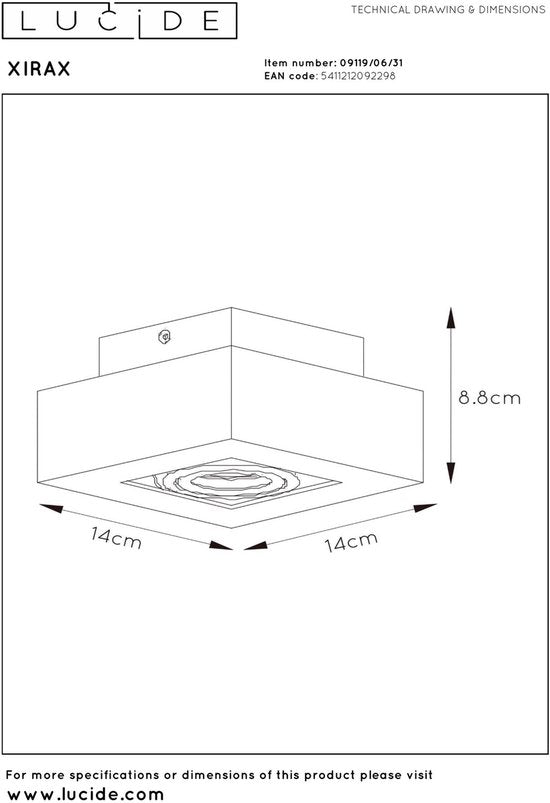 Lucide XIRAX - Plafondspot (Plafondlamp) - LED Dim to warm - GU10 - 1x5W 2200K/3000K - Wit