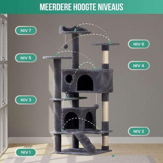 Avalo Krabpaal Voor Katten Met 7 Niveaus - 137x50x50 CM - Donkergrijs