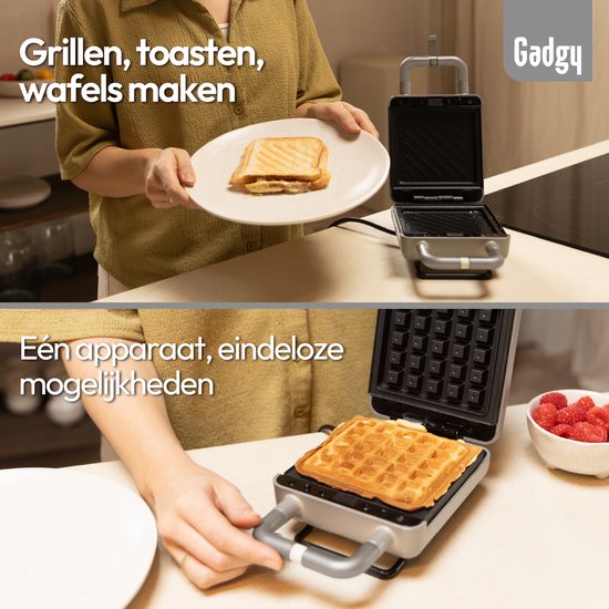 Gadgy Premium Wafelijzer – Zilver - 3-in-1 Grill, Tosti- & Wafelmaker - Verwisselbare Platen - 600W - Extra Krachtig - Brusselse Wafel
