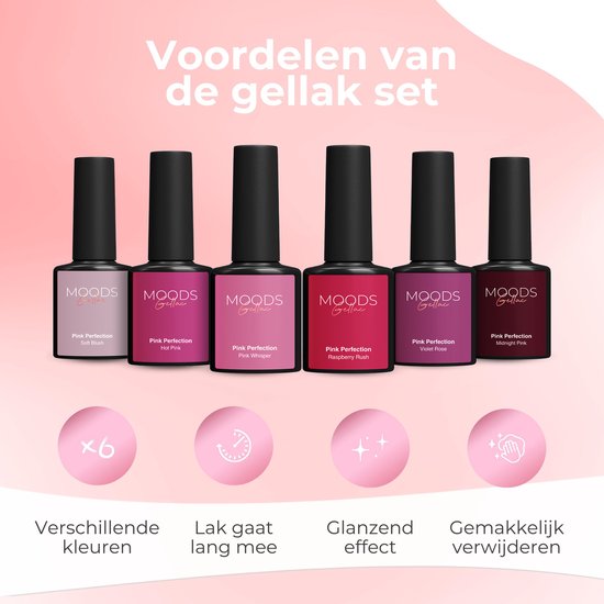 Moods Gellac 6-delige Set - Gellak Starterspakket - Gel Nagellak - 8ML - Pink Perfection - Gellac - Nagels - Chique Kleuren