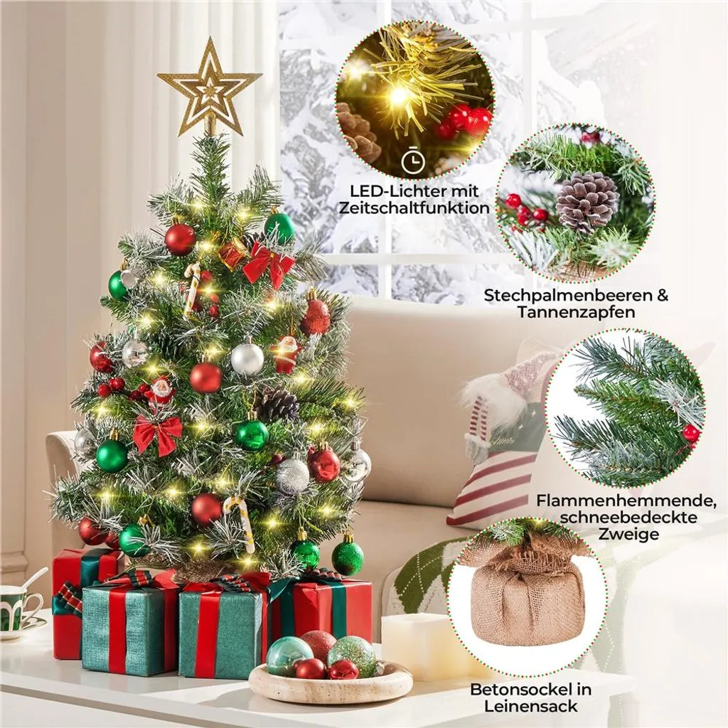 Yaheetech 2-delige Set Kunstkerstboom 92 cm met Sneeuw en LED