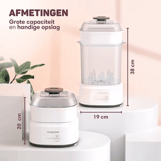 Vulpes Goods® BabyCare - 5-in-1 Flessen Sterilisator Elektrisch - Stoomsterilisator met Droogfunctie - Fles Sterilisator PRO - Incl. Schoonmaakset