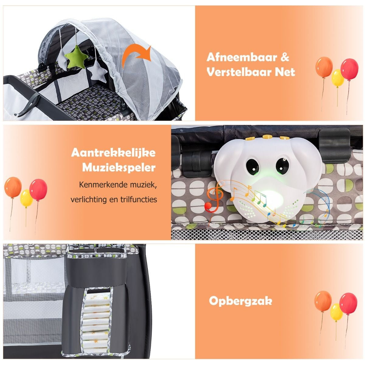 Coast 3-In-1 Inklapbaar Reisbed & Verschoonbed & Box met Afneembaar en Verstelbaar Gaas