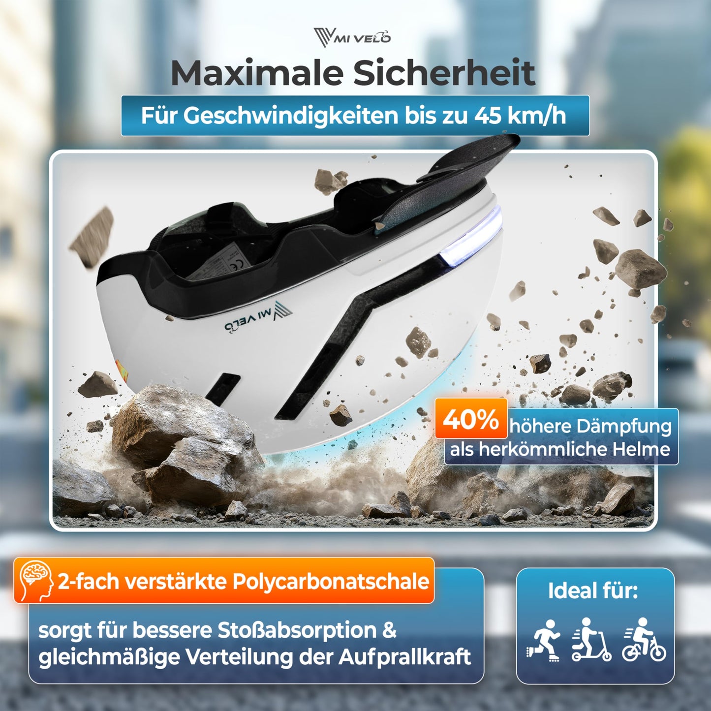 MiVelo Nova fietshelm - wit maat M 54-58 cm - led verlichting voor en achter - NTA 8776 tot 45 km/h