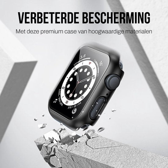 Hoesje geschikt voor Apple Watch Series 4 / 5 / 6 / SE - 40 mm Screen Protector - 2 Stuks - Full Cover Hard Case - Zwart