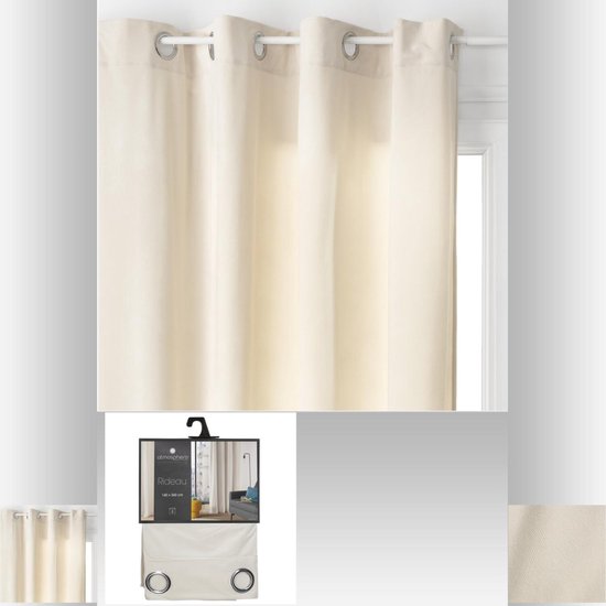Atmosphera gordijn lilou - L260 x B140 cm - ivoor wit - polyester - met ringen