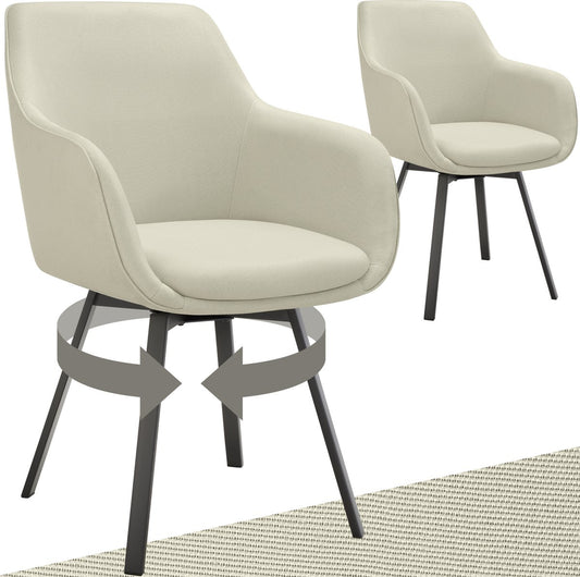 tectake® - Draaibare Eetkamerstoel Alicon - 57x59x88 cm – Set van 2 – Beige – Stijlvol en Comfortabel - Woonkamer Of Kantoor