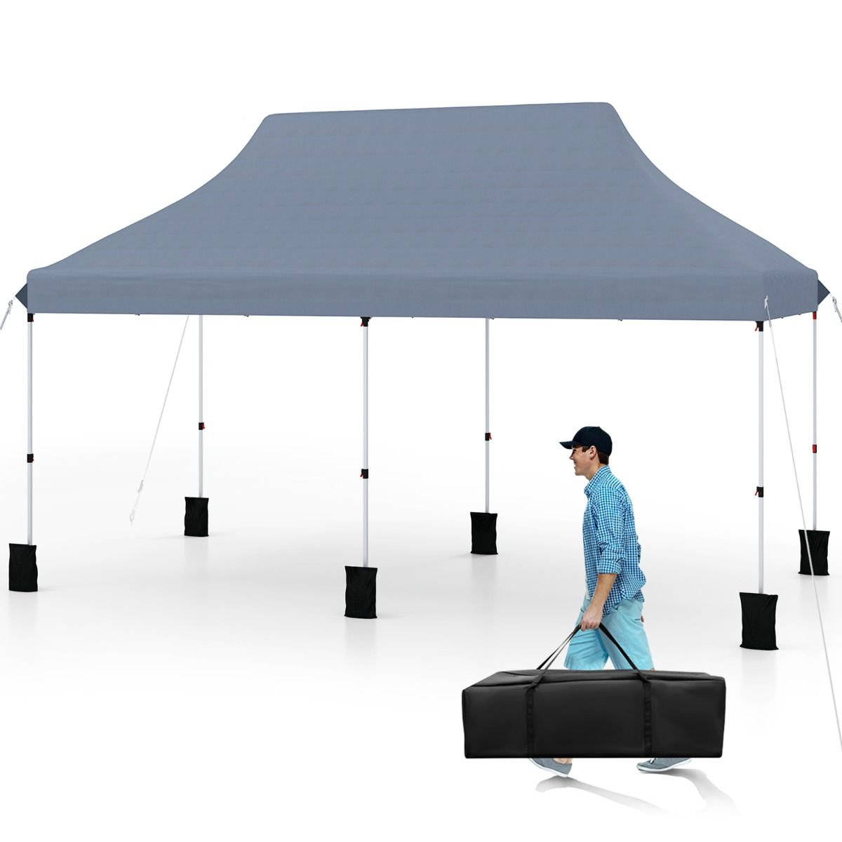 Coast Partytent opvouwbaar - uitschuifbaar - waterdicht - grijs 300 x 600 cm
