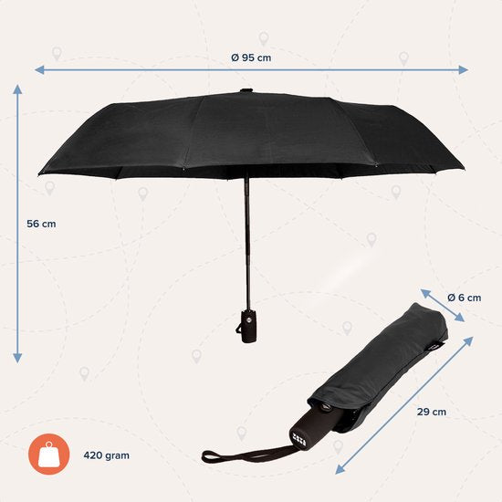 TRVLMORE Automatische Stormparaplu - tot 100km p/u - Ø 107 cm - Zwart