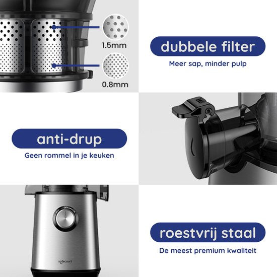 Safecourt Kitchen Sapcentrifuge - Slowjuicer voor Groenten & Fruit - XXL Vulopening - Krachtigste 200W motor