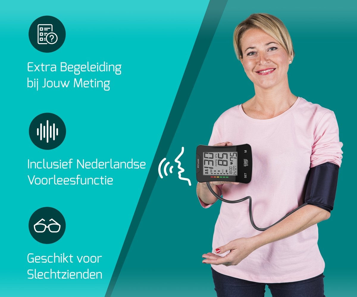 FITAGE Medische Bloeddrukmeter Bovenarm - Bloeddrukmeters - Hartslagmeter - Blood Pressure Monitor - Manchet 22-42cm