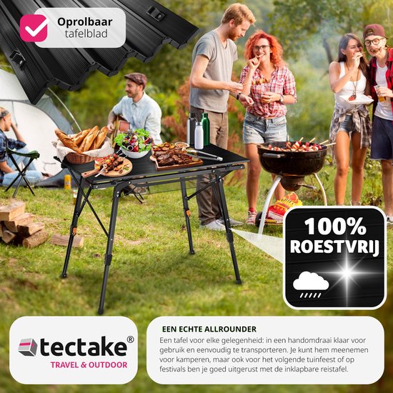 tectake®- Aluminium campingtafel kampeertafel - opvouwbaar - in hoogte verstelbaar - LxBxH: ca. 90x52x47cm - zwart - 404983