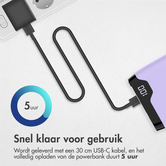 imoshion Powerbank 20000 mAh - Snellader 22.5W - LED indicator - USB C & USB A - Geschikt voor o.a. iPhone en Samsung - Universeel - Lila
