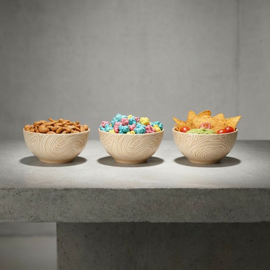 alpina Ceramic Bowl 3-delig - Set van 3 Amuseglaasjes van Keramiek - Inhoud 0,2 Liter per Stuk - Rond - Ideaal voor Ontbijt, Snacks of Desserts - 10,5x10,5x19,5 cm - Lichtbruin - 2 Jaar Garantie