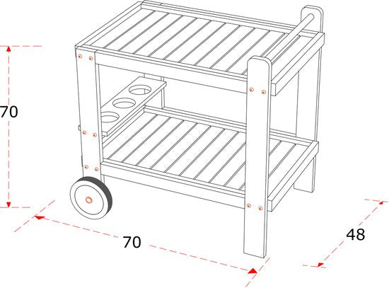 AXI Miri Teak Serveerwagen – 70 x 48 x 70 cm - Teakhout – Met 2 Wielen en 3 Flessenhouders – Buiten en Binnen – Voor Tuin, Terras en Balkon