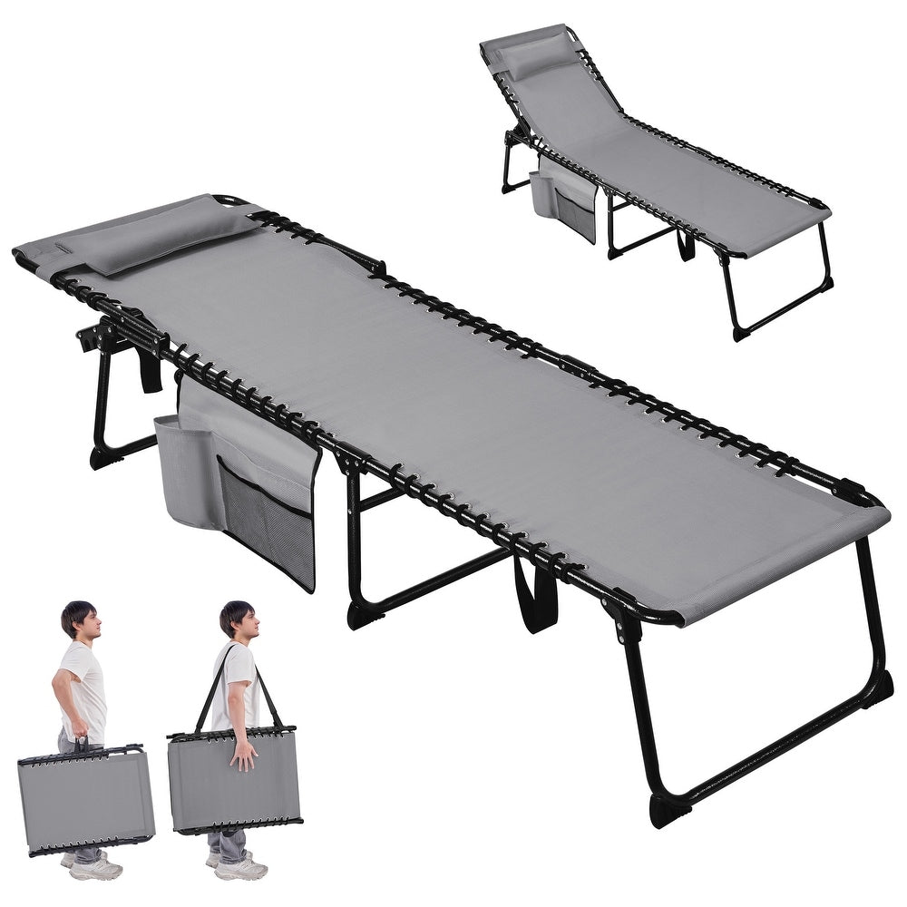 Yaheetech Ligbed 165-189 x 57 cm - 5 Standen - Opvouwbaar - Texteline - Grijs/Beige