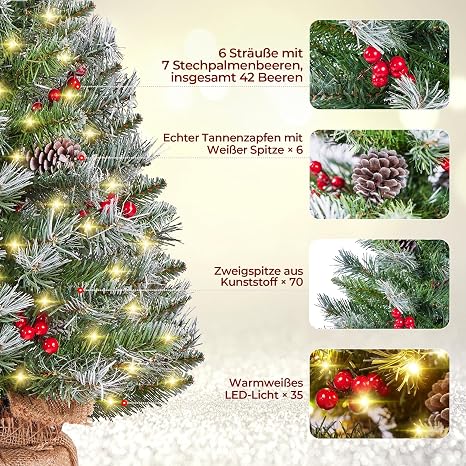 Yaheetech Mini Kunstkerstbomen 61 cm - Set van 2 - Sneeuw - LED Verlichting