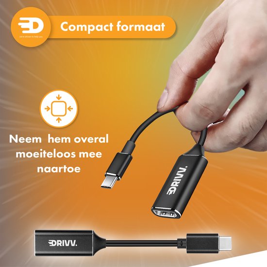 Drivv. USB C naar HDMI Adapter - Ondersteunt 4K 30Hz - Converter - Type C naar HDMI - Thunderbolt 3 - Zwart
