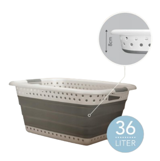Badiona Opvouwbare Wasmand – 36 Liter - Wit/Grijs - 61 x 45 x 27 cm