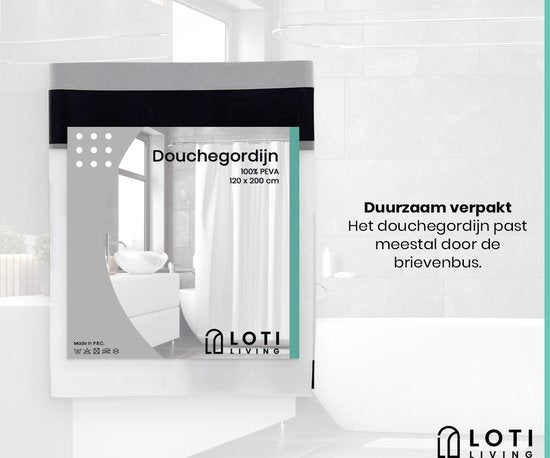 Loti Living Douchegordijn Anti Schimmel – Mat Transparant Zwart - Inclusief ringen – Waterdicht - PEVA - Douchegordijn 120x200 cm