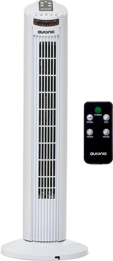 Auronic Torenventilator - Staande Ventilator met Afstandsbediening - Timer - 50W - 45dB - 74cm - Wit