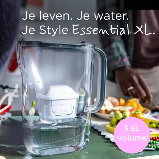 BRITA Waterfilterkan Style Essential XL - 3,6L - Blauw - incl. 1x MAXTRA PRO Pure Performance - grote filterkan met Smart Light LED & klapdeksel, filtert verontreinigingen & meer