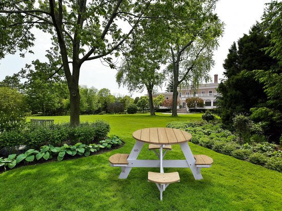 AXI Ufo Picknicktafel Rond voor 4 kinderen in Bruin/Wit - Picknick tafel van hout - 120x120x56cm