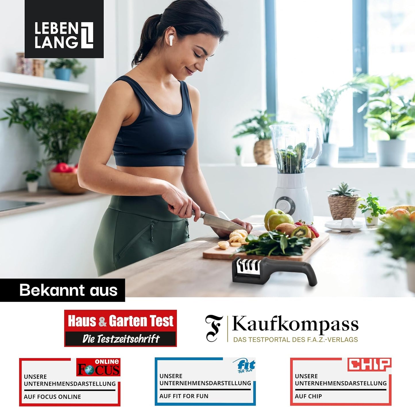 LEBENLANG Messenslijper - 4 Niveaus - 22 x 6.5 x 5.5 cm - Zwart