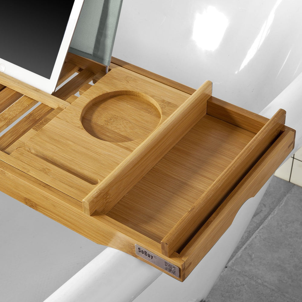 SoBuy Badplank - Badrekje - Bamboe Hout - Verstelbaar - 70-104 x 4 x 22 cm - FRG207-N