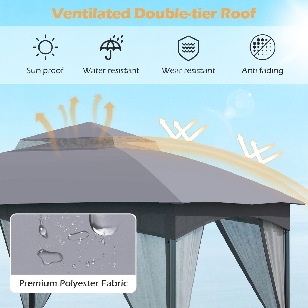 Coast Tuinpaviljoen - dubbel dak - muggennet - 3 x 3 m - khaki