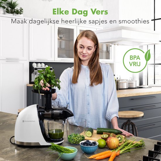 KitchenBrothers Slowjuicer - Juicer - Groenten en Fruitpers - 700ml - Met Pulpreservoir - Juice Maker - Parelwit