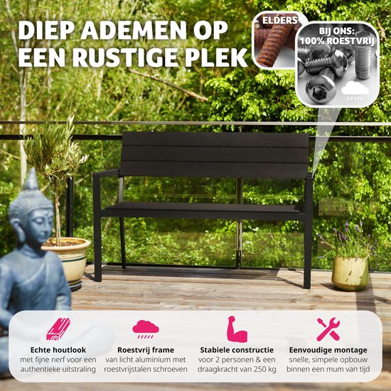 tectake® - Tuinbank - 2-zitsbank met aluminium frame en Hi-Impact latten - Geschikt voor terras, park, balkon, tuinmeubelen en huis - Duurzaam, weerbestendig, eenvoudig te monteren - Max. 250kg - donkergrijs